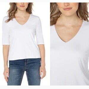 Liverpool Double Layer V-Neck Rib Knit Top (S)